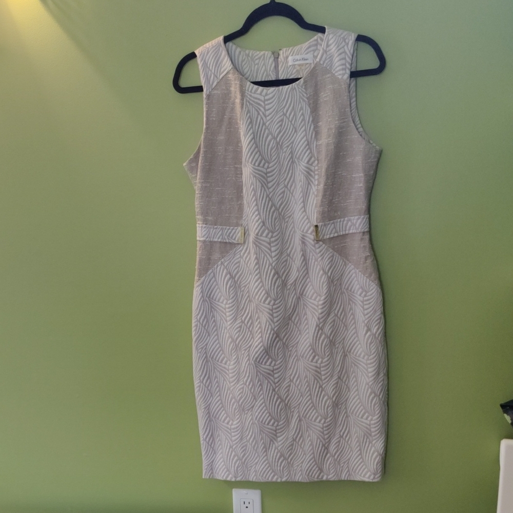 Beige And Cream Patterned Business Dress